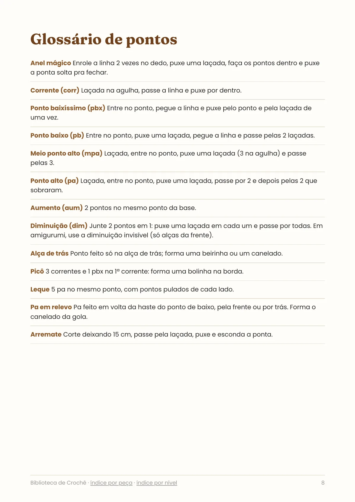 Página real do PDF Biblioteca de Crochê: glossário de pontos